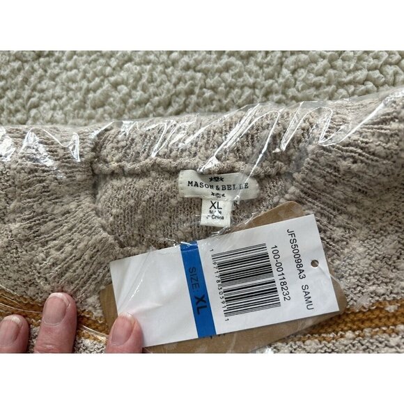 Mason & Belle Ellie Textured Striped Sweater Cream, Brown, Yellow Size XL - Picture 5 of 10